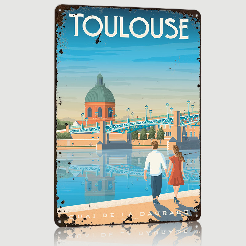 Retro Gaming Toulouse - Poster Logam Cetak Toulouse Prancis, Seni